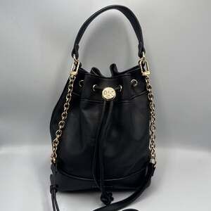 Anne Klein Black & Gold Bucket Shoulder Hand Bag Convertible Strap Medium Purse